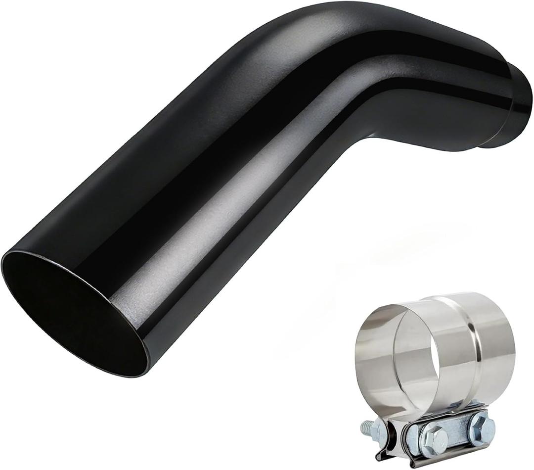 4 to 6 Inch Exhaust Elbow with Clamp - Black Powder Coated 4" Inlet 6" Outlet Diesel Exhaust Tip for Trucks, Pickups & Cars