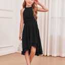Chiffon Flowy Dresses Flower Girls Asymmetrical with Ruffles Sleveless Swing Party Gowns A-Line Dress (Black) 11-12Years 