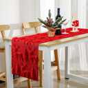 Christmas Trees Elk Table Runner 13 x 72 Inch Red Christmas Soft Plush Faux Fur Jacquard Table Runner Xmas Holiday Decoration for Home Kitchen Dining Party Decor Indoor Outdoor