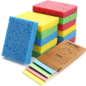12 Counts Multipurpose Kitchen Sponges Pack Compostable Biodegradable Compressed Cellulose Sponges 18X Super Absorbent POP UP Eco Sponge for Household Use (Assorted)