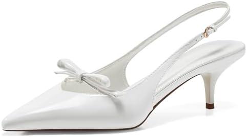 Coutgo Womens Bow Slingback Heels Low Kitten Heel Pumps Closed Pointed Toe Party Wedding Dress Shoes 9