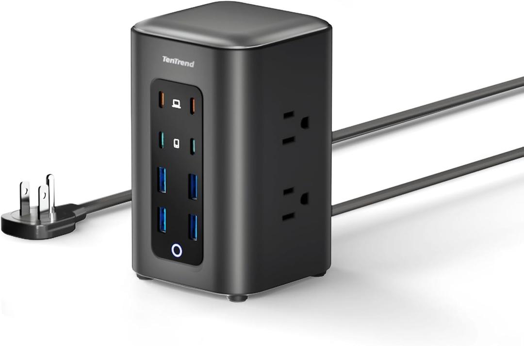 Power Strip Tower (230W), 14-in-1 USB-C Charging Station Tower with 2000J Surge Protection, 5FT Extension Cord with 6 AC Outlets & 8 USB Ports for Home Office Dorm Essentials