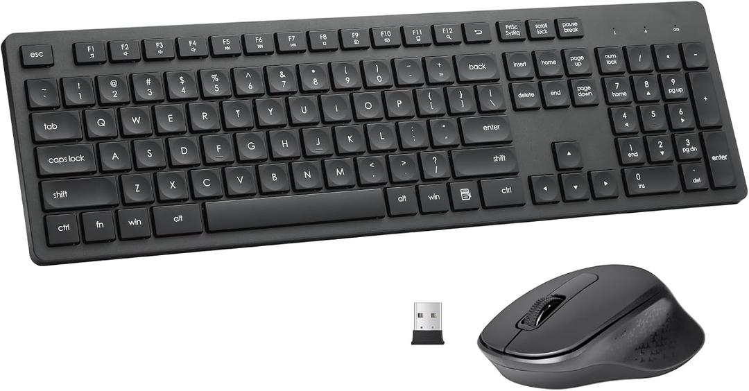 Wireless Keyboard and Mouse Combo, Quiet and Soft 2.4G Full Size Computer Keyboard and Ergonomic Wireless Mouse for Windows, Mac Desktop/Laptop/PC/PS, Black