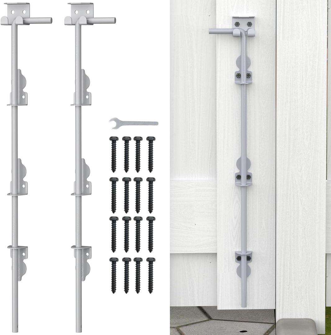 24" Cane Bolt Drop Rod for Gate, Heavy Duty Gate Latch for Wooden Fence Metal Gates, Gate Ground Stopper Hardware for Wood PVC Vinyl Metal Gates, 2 Pack Silver
