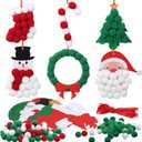 Realspring 24 Sets Christmas Pom-poms Craft Kit DIY Pom Pom Ornament Craft Bulk Christmas Tree Snowman Stockings Santa Wreath Candy Canes Xmas Poms Decor Fun Home Activity Classroom Party