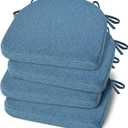 Shinnwa Kitchen Chair Cushions Set of 4, Non-Slip Dining Chair Cushions with Ties and Machine Washable Cover, 4 Pack, 17 x 16.5 x 2in, Blue