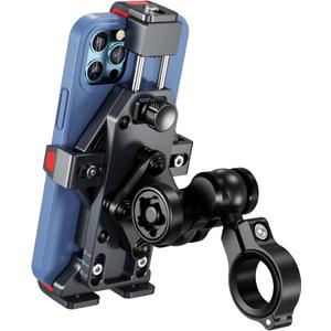 BRCOVAN Anti-Theft Aluminum Alloy Motorcycle Phone Mount with Vibration Dampener & High-Speed Secure Lock, Adjustable Bike Handlebar Cellphone Holder for Bicycle Scooter ATV, Fit 4.7-7.2'' Smartphone (BLACK)