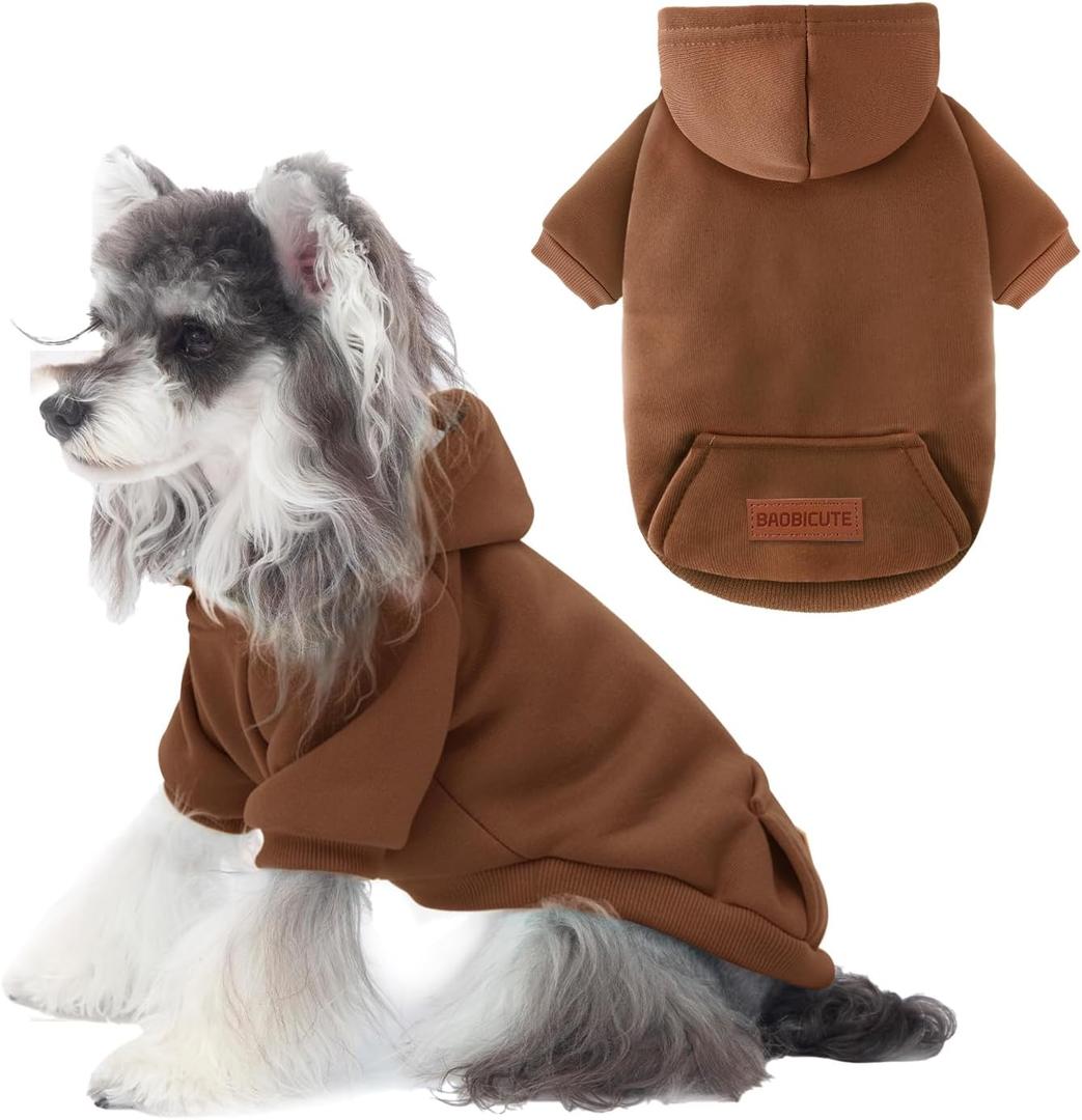 2 Pack Dog Hoodie Warm Hood Dog Sweater Cold Weather Small Dogs Sweatshirt Comfort Pet Clothes for Small Dogs with Pockets (Coffee, S (Back: 9.45",Chest: 14.9", 3.5-5.8lbs))