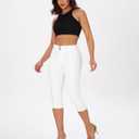roswear Womens Capri Pants Trendy Mid Rise Skinny Stretchy Front Seam Denim Jeans (White, L)