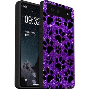 Compatible with Google Pixel 7 Case, Bling Purple Black Dog Paw Slim Fit Soft TPU Shockproof Protective Cover Case Gift for Women Girl