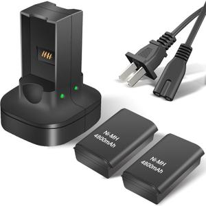 2Pack 4800mAh Rechargeable Battery Compatible with Xbox 360 Controller, Dual Charging Station Dock Charger Compatible with Xbox 360 Controller Battery Pack