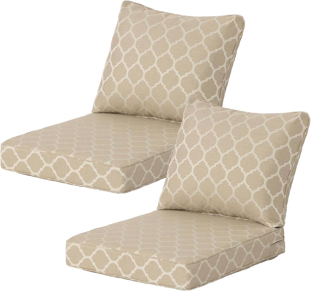 24x24 Inch Outdoor Deep Seat Cushions Set of 2,Thick High-Density Foam, Removable Cover with YKK Hidden Zipper,Water-Resistant UV-Resistant Polyester for Patio Furniture,Toffee Trellis, 24"x24"x5.1" 2set