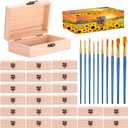 Barydat 24 Pcs Unfinished Wooden Boxes for Crafts 6 x 3.75 x 2 Inch, Wood Box with 10 Paintbrushes and Hinged Lid Wood Treasure Chest Boxes for DIY Crafts Jewelry Birthday Party Favor Gift Supplies