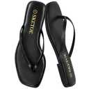 SKETOE Flip Flops for Women Square Toe Flat Sandals for Women Comfortable Thong Sandals Vegan Leather Flip Flops Lightweight Summer Beach Sandals Dressy Vacation Essentials Slides, Black, 8