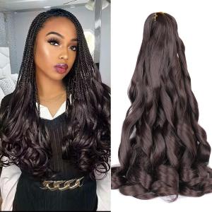 French Curly Braiding Hair,#4 Brown Synthetic Bouncy Braiding Hair 75g/Pack Crochet Hair Extensions 24Inch 8Pack French Curl Braiding Hair Extensions