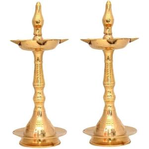 Brass Diya 10 Inch Kerala Samai Traditional Oil Lamp Deepak Lamp Kutthu vilakku Panchmahal Deepam for Pooja Mandir Diwali Indian Puja Wedding Return Gift Items Set of 2