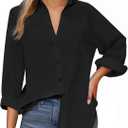 Womens Button Down Shirts, Long Sleeve Cotton Blouse for Women Casual, Collar Long Sleeve Blouse Tops for Pocket (Large, Black)