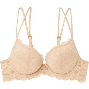 Women Lace Push Up Bras Add Two Cups Size Thick Padded Plunge Cleavage Underwire Bra (38D, Nude)