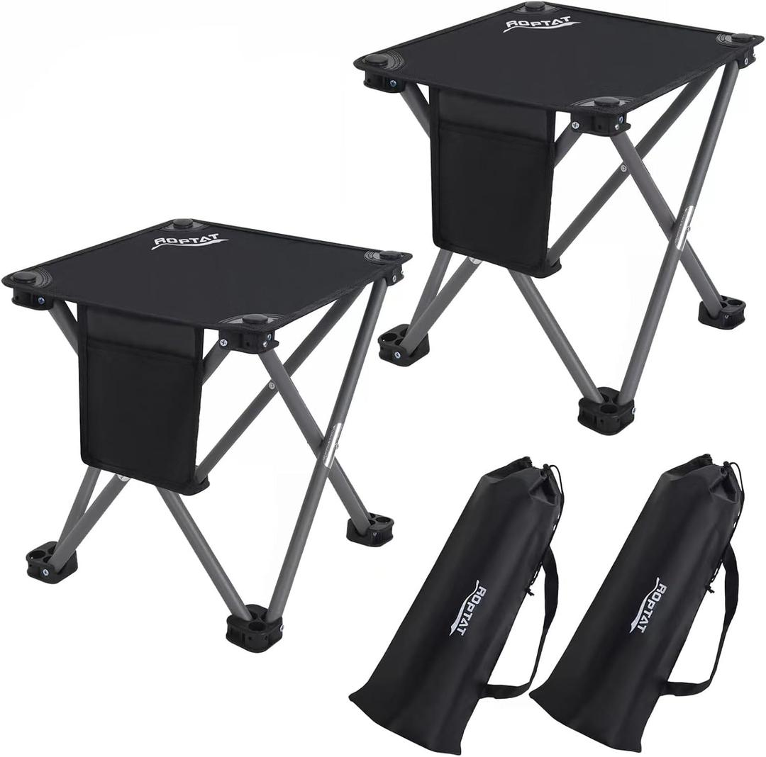 Roptat 2 Pack Camping Stool,Portable Folding Compact Lightweight Stool Seat for Camping Fishing Hiking Gardening Outdoor Walking Backpacking Travelling and Beach with Carry Bag (Black)