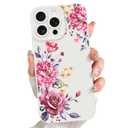 LEOMAKRON for iPhone 16 Pro Max Case Purple Floral Flowers Pattern White