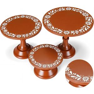 Amyhill 3 Set Mexican De Barro Cielito Lindo Cake Stand Party Decoration 8" 10" 12" Metal Orange Round Dessert Pie Display Holder for Wedding Celebration Birthday Baby Shower Cinco De Mayo (Classic)
