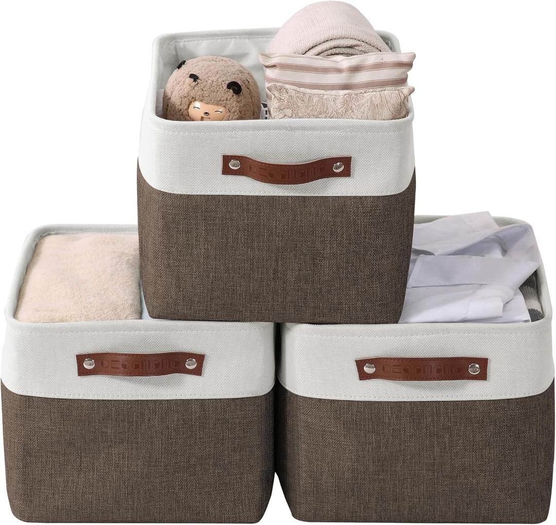 DECOMOMO Storage Baskets for Shelves - Fabric Closet Organizers and Storage Bins, Perfect Baskets for Organizing Closet Toys Nursery (Brown and White, XL - 3 Pack) (Extra Large/3P)