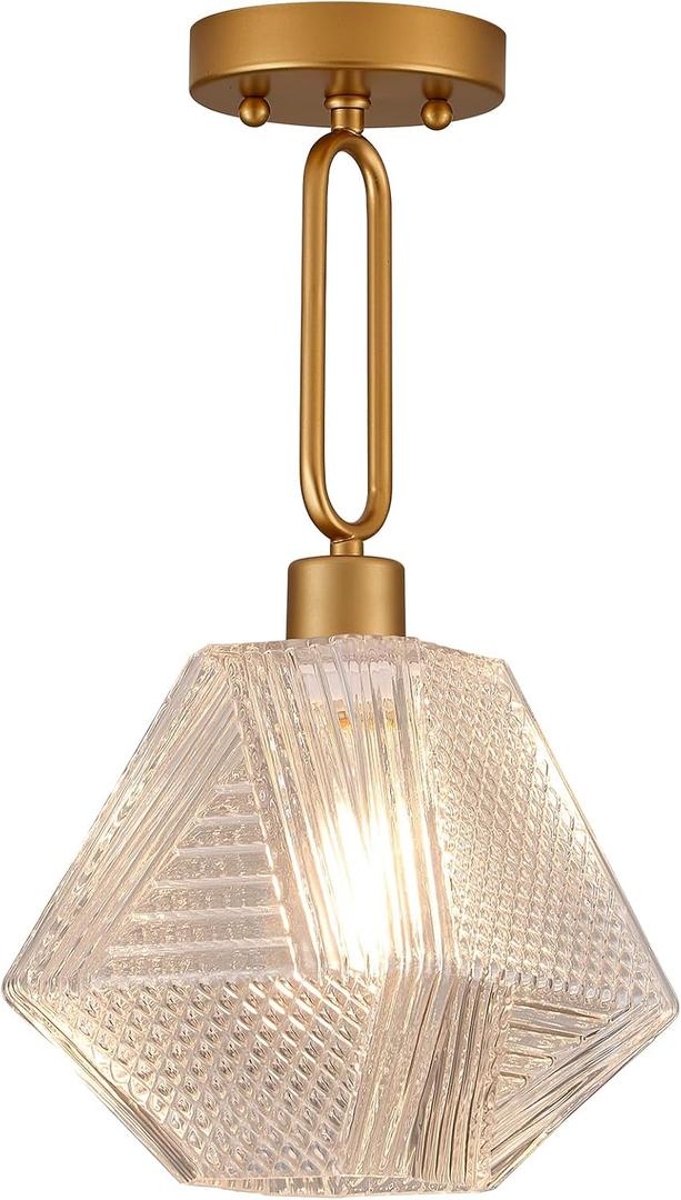 10” Diamond Glass Ceiling Light Gold Classic Modern Chandelier for Bedroom Living Dining Room Kitchen, UL Listed