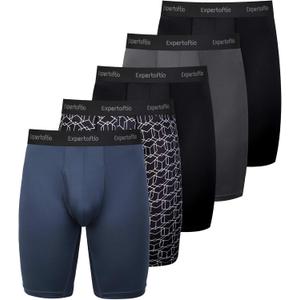 Men's Underwear 9 Inch Long Leg Boxer Briefs for Men, Performance, Moisture Wicking Pack, Anting Chafing, Fly, L