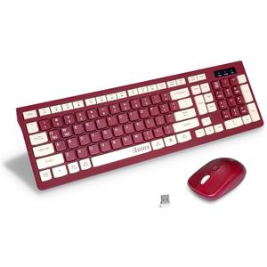 Wireless Keyboard and Mouse Combo, Reccazr 2.4G FullSized Keyboard and Mouse Cordless, 3 DPI Adjustable Mouse, DualSystem Keyboard for Computer/Laptop/Windows/Mac (Wine red)