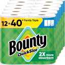 Bounty Quick-Size Paper Towels, White, 12 Family Triple Rolls = 40 Regular Rolls