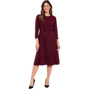London Times Women's Dresses Crepe Fit and Flare Midi with Waist Button Detail, Arresting Burgundy, 10