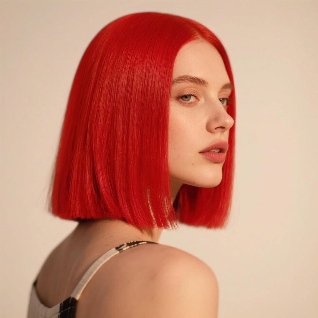 SUKRI Red Bob Wig 12 Inch Middle Part Straight Bob Wigs for Women Heat Resistant Synthetic Wig for Costume Cosplay Halloween Party