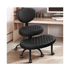 Ergonomic Cross Legged Office Chair with Wheels - Adjustable Height for Meditation, ADHD Desk & Yoga - Wide Criss Cross Design with Lumbar Support, Kneeling Chair - Black