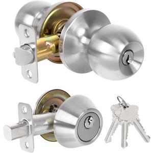 Exterior Door Lock Set, Single Cylinder Deadbolt Lock and Door Knob Set, Keyed Alike Front Door Lock Set, Satin Nickel Door Knob and Deadbolt Set (1 Pack)