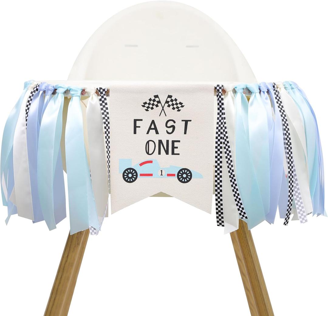 Race Car Birthday High Chair Banner - Fast One Birthday Highchair Banner,Racing Car Fast One Decorations(fast one)