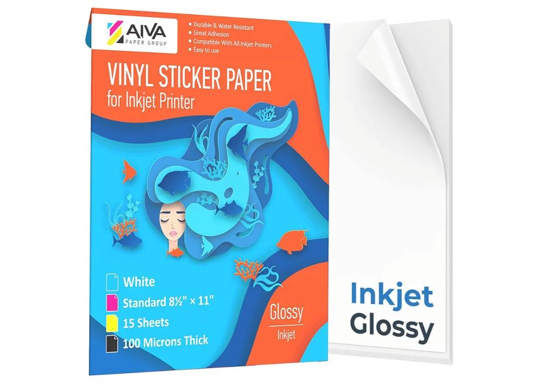 Limia's Care Printable Vinyl Sticker Paper for Inkjet Printer - Glossy White - 15 Self-Adhesive Sheets - Waterproof Decal Paper - Standard Letter Size 8.5"x11"