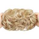 2 x 2PCS Messy Bun Hair Piece Wavy Curly Tousled Updo Hair Buns Synthetic Chignon Elastic Hair Band Fake Bun Hair Pieces for Women (Lighe Golden Brown Mix Bleach Blonde, 2PCS Same)