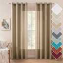 MIULEE Tan Brown Faux Linen Textured Semi Sheer Curtains 2 Panels Set for Bedroom Living Room, Light Filtering Privacy Curtains Farmhouse Burlap Grommet Drapes Rustic Country Decor W52 x L84 inch