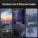 Cat 6 Outdoor Ethernet Cable 100 ft, 24AWG 10Gbps Cat6 Cable Cord Waterproof Direct Burial LLDPE UV Jacket, Internet Network Cable with 20 Ties Support POE Cat6 Cat5e Cat5, CCA, UTP for PC
