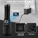 Flashlight Rechargeable USB-C, Flashlights High Lumens3 Light Modes, Digital Battery Display Tactical Flashlight, P65 Waterproof LED Flash Light for Camping, Hiking, Emergencies (H06)