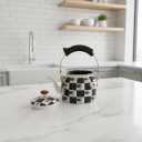 Checkered Tea Kettle with Heat-Resistant Handle, Black and White Pattern - 2.4 qt.