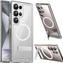 Hiooloon for Samsung Galaxy S25 Ultra Magnetic Case Clear Compatible with MagSafe, Built-in 2-Way Kickstand [Horizontal & Vertical Stand] Crystal Clear Slim Fit Rugged Cover (Clear)