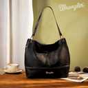 Wrangler Hobo Bags for Women Vegan Leather Top Handle Shoulder Purses and Handbags (Solid Black)