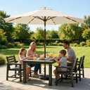 11FT Solar Lighted Patio Umbrella, Outdoor Table Market Umbrellas with Crank Lift, 32 LED Lights, 8 Sturdy Ribs, UV-Resistant for Deck, Garden, Pool