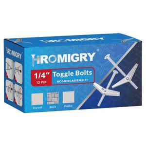 1/4"x3" Toggle Bolts (12 Pcs) 1/4 inch Wall Anchors for Drywall Heavy Duty, Butterfly Anchor Bolt for Hollow Wall, Sheetrock, Ceiling