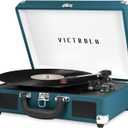 Victrola Journey Bluetooth Portable Suitcase Record Player  with Built-in Speakers, 3 Speed Vinyl Record Player, RCA Out, Headphone Jack (Blue Coral)