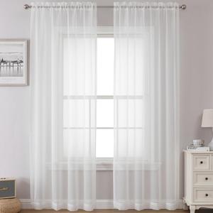 Airwill White Sheer Curtains, 96 Inches Length, 2 Panels Set, Light Filtering, Rod Pocket, Elegant Bedroom Curtains (White, 42" W x 96" L) 