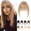 Clip in Bangs Human Hair Wispy Bangs Blonde Bangs Clip On Fake Bang Real Hair Bangs Fringe with Temples Full Bangs Flat Bangs Hairpiece for Daily Wear Women(#27-Dark Blonde)