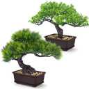 Der Rose 2Pcs Small Fake Plants Artificial Bonsai Tree Set Ficus and Cedar for Office Desk Shelf Room Home Zen Decor Indoor (Green)