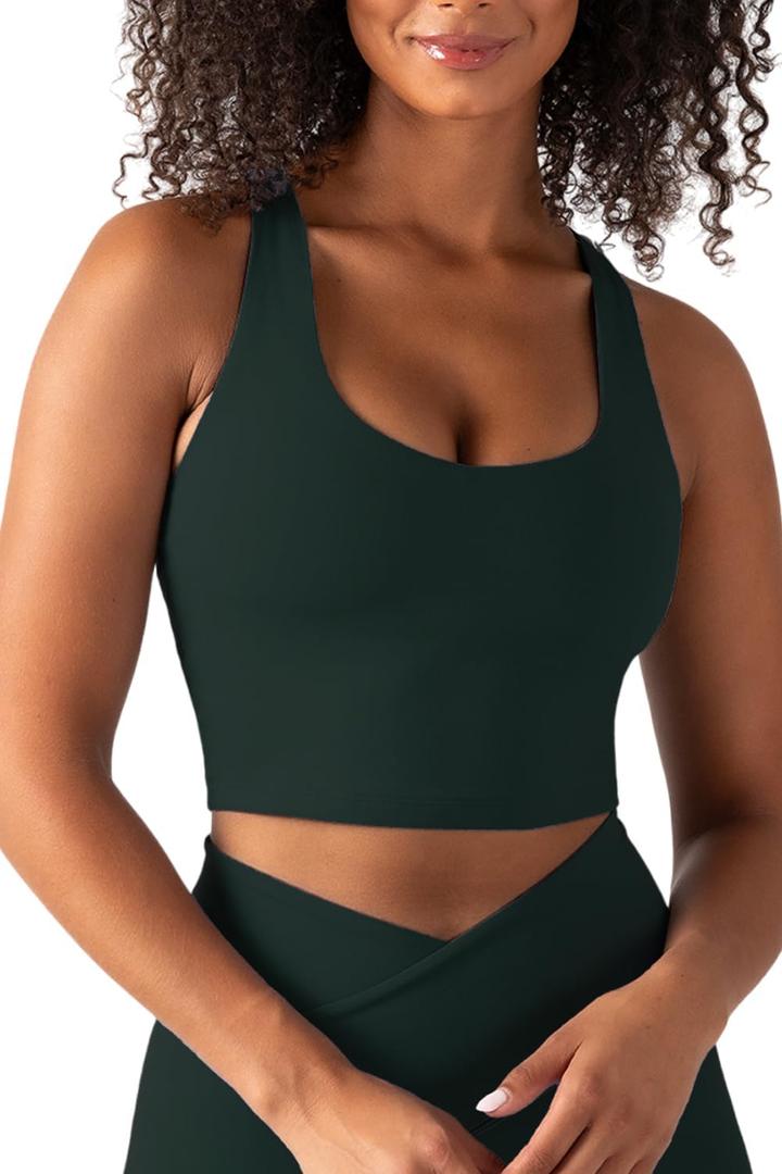YITTY Active Sports Bra Tank, Tank Top for Women with Built-in Bra, Racerback, Removable Cups, Low-Impact Yoga and Gym (Medium, Everpine)